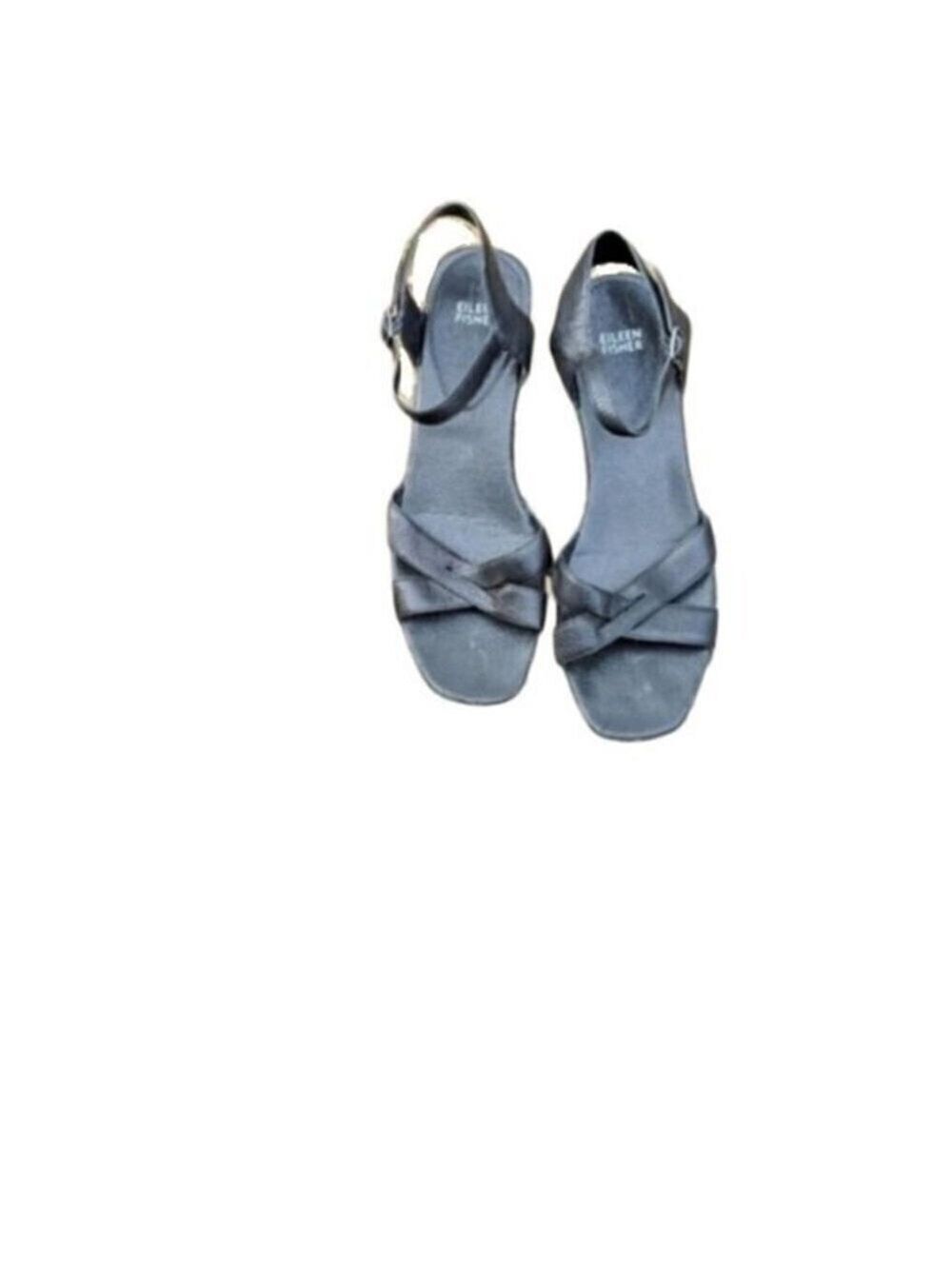 Eileen Fisher Black Wedge Ankle Strap Sandals 11